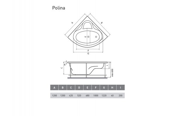Ванна акриловая угловая Relisan POLINA Гл000001267, 120x120