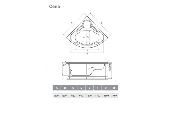 Ванна акриловая Relisan EcoPlus СЕНА Гл000025814, 160x160