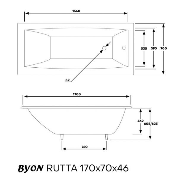 Чугунная ванна Byon Rutta 170x70 с ножками в комплекте
