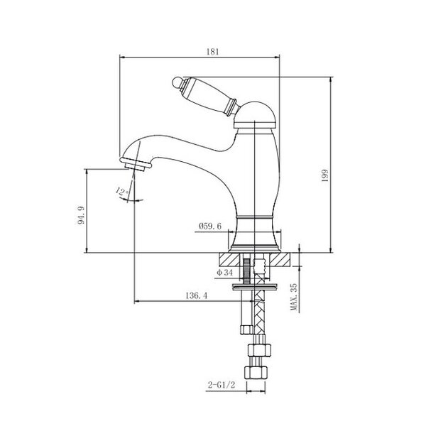 Смеситель Caprigo ADRIA-Uno 02-520-vot для раковины с донным клапаном бронза