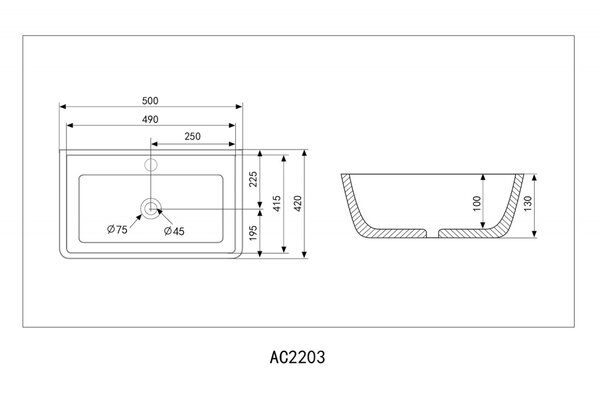 Раковина накладная ABBER Rechteck AC2203MB черная матовая
