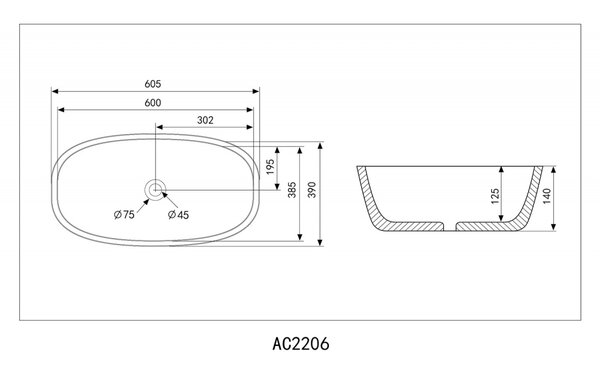 Раковина накладная ABBER Rechteck AC2206MB черная матовая