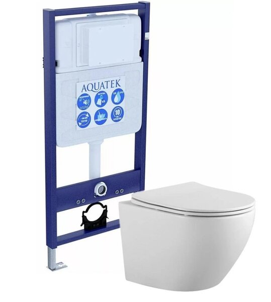 Комплект унитаз с инсталляцией SET AQUATEK ЕВРОПА с тонким сиденьем soft-close
