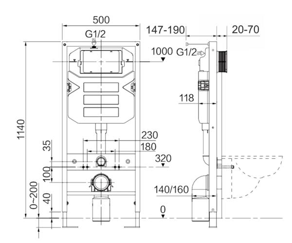 Унитаз с крышкой, инсталляцией и кнопкой смава Сет 4 в 9 Ceramica Nova Metric CN3007_1001W_1000