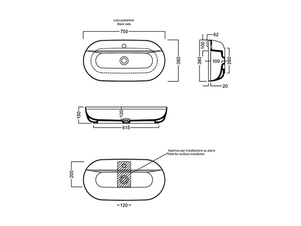 Раковина накладная HATRIA HAPPY HOUR Y8AP01 75x38