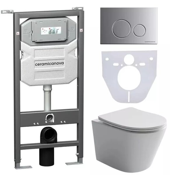 Унитаз с крышкой, инсталляцией и кнопкой смава Сет 4 в 42 Ceramica Nova Balearica CN6000_1001M_1000