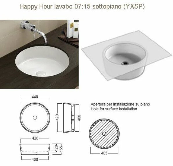 Раковина встраиваемая под столешницу HATRIA HAPPY HOUR YXSP01
