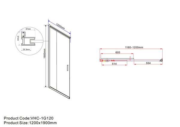Душевой уголок Vincea Garda VSS-1G1012CLB, 1200*1000, черный, стекло прозрачное