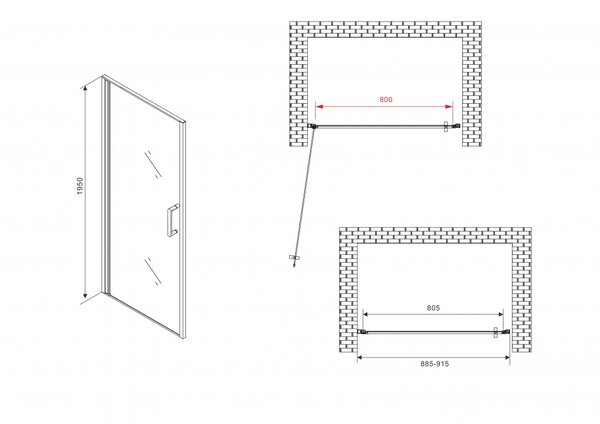 Душевая дверь ABBER Sonnenstrand AG04090B профиль черный 90х195