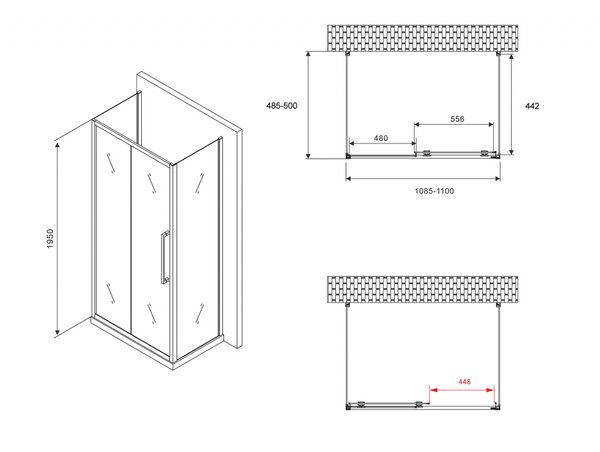 Душевой уголок ABBER Schwarzer Diamant AG30110H-S50-S50 дверь раздвижная 110х50