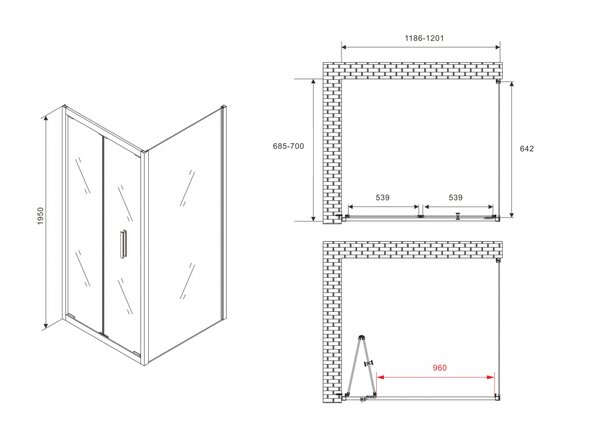 Душевой уголок ABBER Sonnenstrand AG07120B-S70B дверь складная 120х70