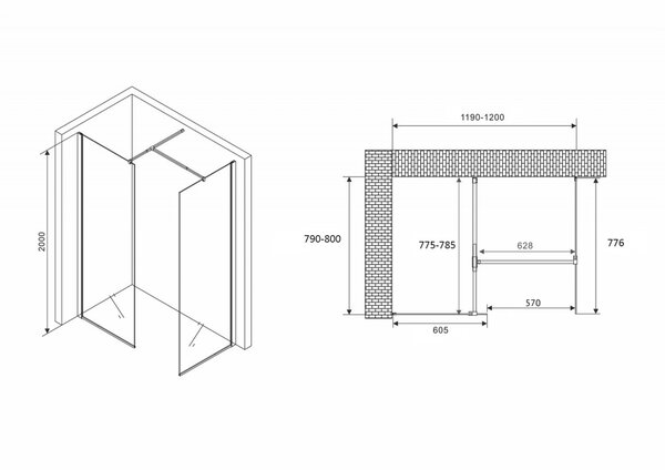 Душевой уголок ABBER Immer Offen AG67128B дверь  120х80