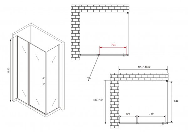 Душевой уголок ABBER Sonnenstrand AG04130S-S70 дверь распашная 130х70