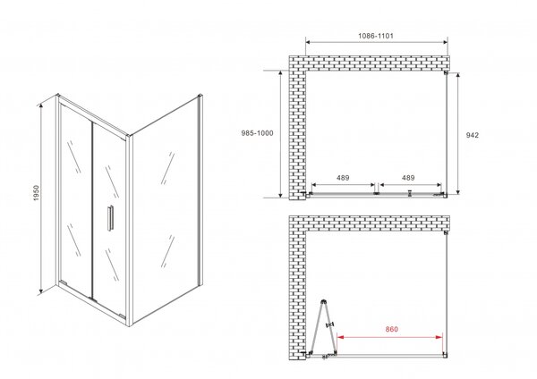 Душевой уголок ABBER Sonnenstrand AG07110-S100 дверь складная 110х100