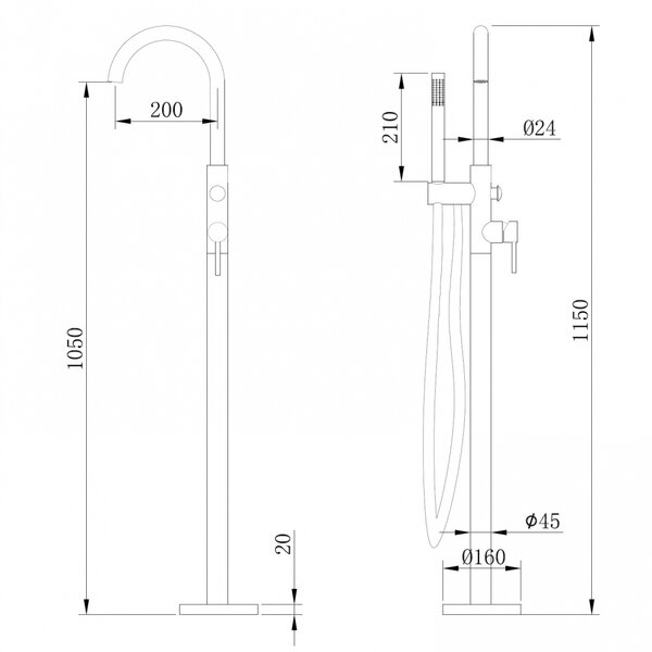 Смеситель ABBER Wasser Kreis AF8115B напольный для ванны, черный матовый