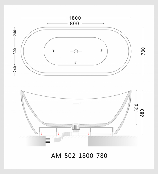 Акриловая ванна ARTMAX AM-502-1800-780 отдельно стоящая