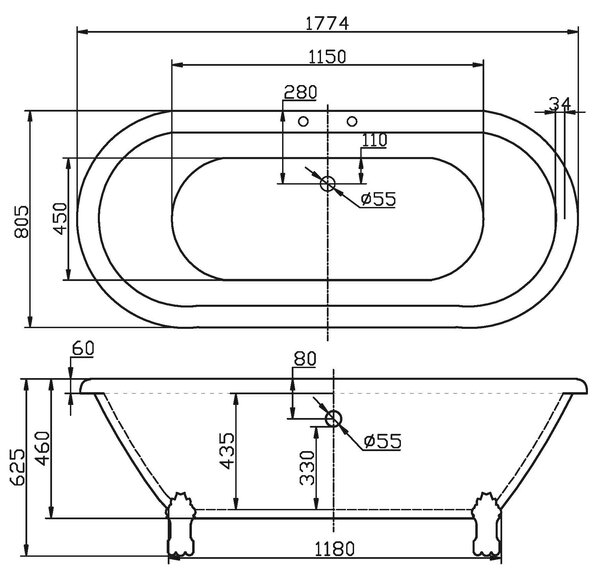 Акриловая ванна BELBAGNO BB21 177х80 см