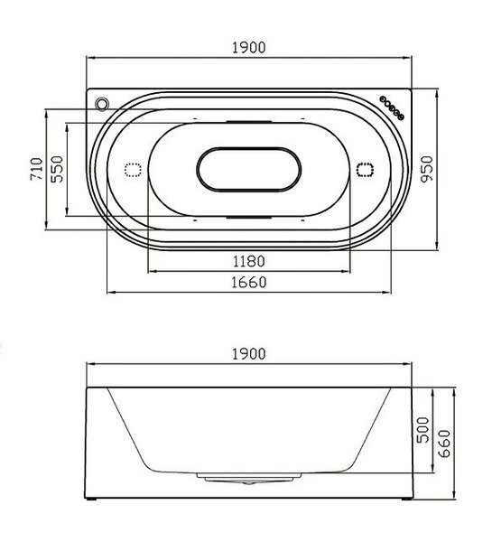 Акриловая ванна Gemy 190х95 G9541 с гидромассажем