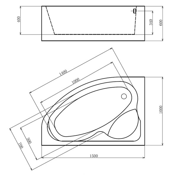 Акриловая ванна Gemy 150х100 G9009 B L с гидромассажем
