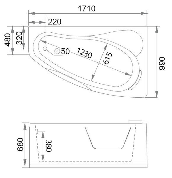 Акриловая ванна Gemy 171х99 G9046 II O R с гидромассажем