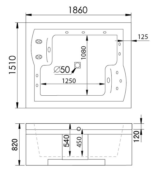 Акриловая ванна Gemy 186х151 G9052 II O R с гидромассажем