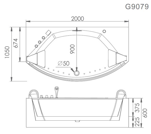 Акриловая ванна Gemy 200х105 G9079
