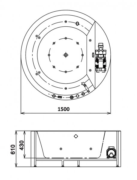 Акриловая ванна Gemy 150х150 G9230 K с гидромассажем