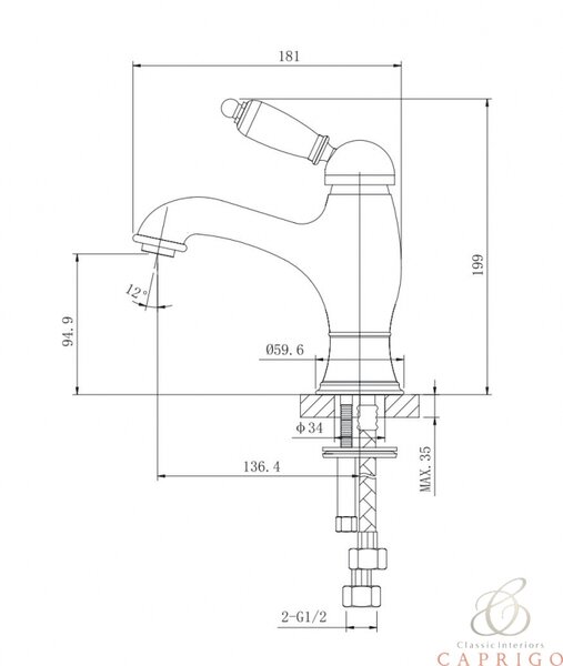 Смеситель Caprigo FONTE 12-520-VOT для раковины с донным клапаном бронза