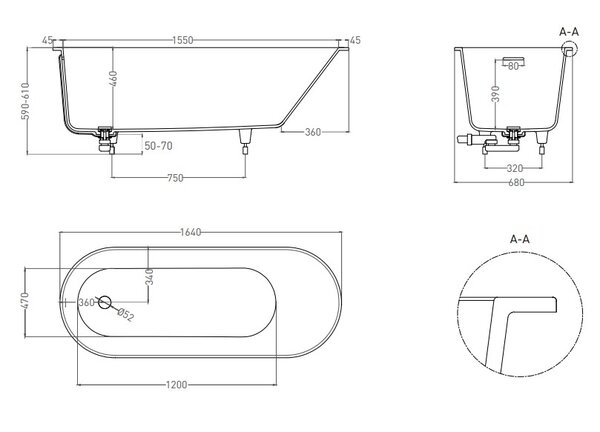 Ванна Salini ORNELLA KIT OVAL 170х70 материал S-Sense 102413G покрытие Глянцевое