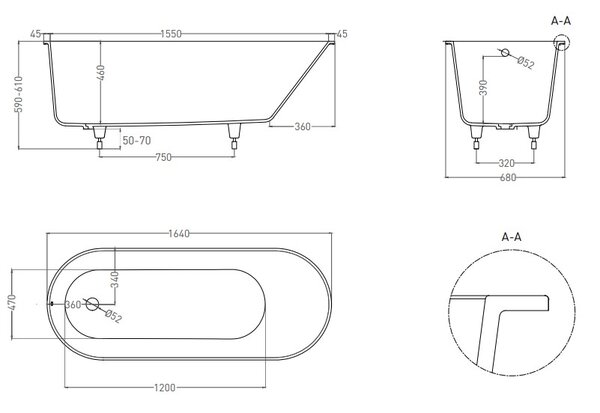 Ванна Salini ORNELLA OVAL 170х70 материал S-Sense 102313G покрытие Глянцевое