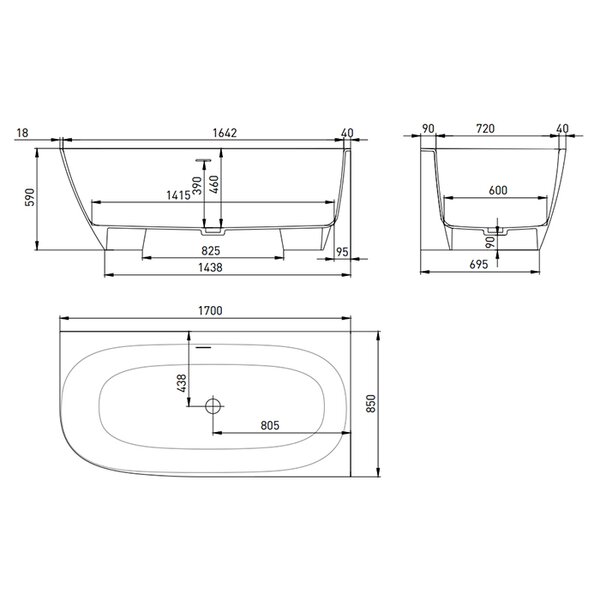 Ванна пристенная угловая Salini SOFIA CORNER R 170x85покраска по RAL полностью материал S-Stone 102524MRF покрытие Матовое