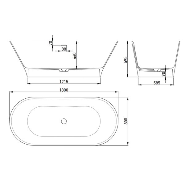 Ванна отдельностоящая Salini MONA 180х80 RAL полностью материал S-Sense 102911GRF покрытие Глянцевое