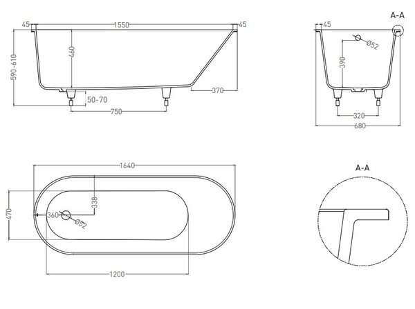 Ванна Salini ORNELLA OVAL 170х75 материал S-Sense 102311M покрытие Матовое