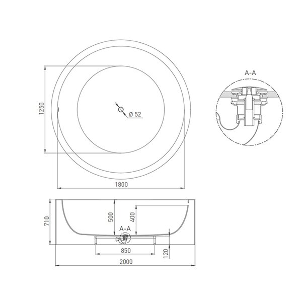 Ванна отдельностоящая Salini ISOLA 200x200 покраска по RAL полностью материал S-Sense 101111MRF покрытие Матовое