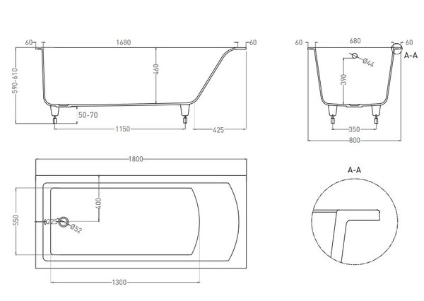 Ванна Salini CASCATA 180x80 покраска по RAL полностью материал S-Sense 104213GRF покрытие Глянцевое