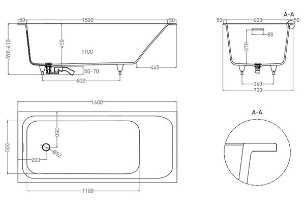 Ванна Salini ORLANDA KIT 160x70 покраска по RAL полностью материал S-Sense 102115MRF покрытие Матовое