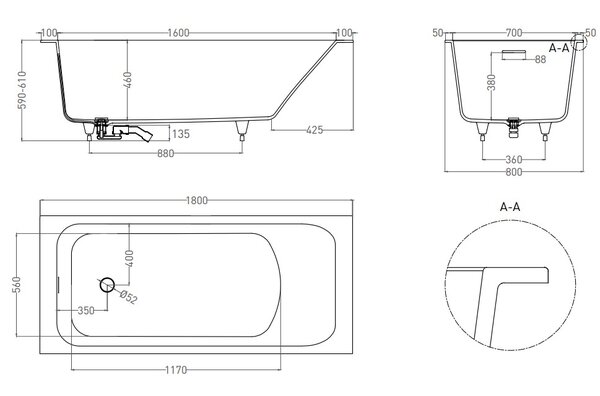 Ванна Salini ORLANDA KIT 180x80 покраска по RAL полностью материал S-Sense 102112MRF покрытие Матовое