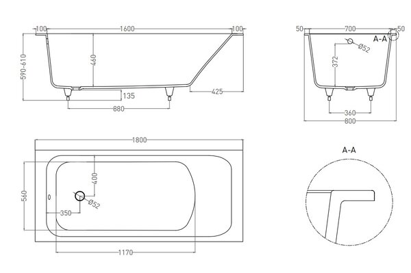 Ванна Salini ORLANDA 180x80 покраска по RAL полностью материал S-Sense 102012MRF покрытие Матовое