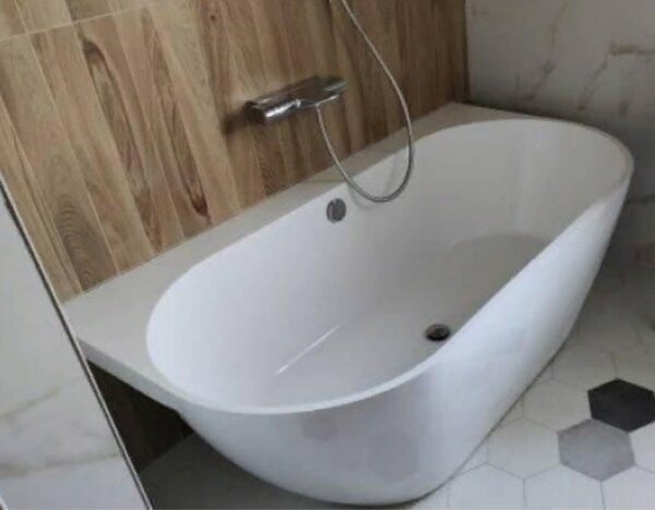 Ванна AquaStone Бали 159х80 из искусственного камня, пристенная, белый глянец