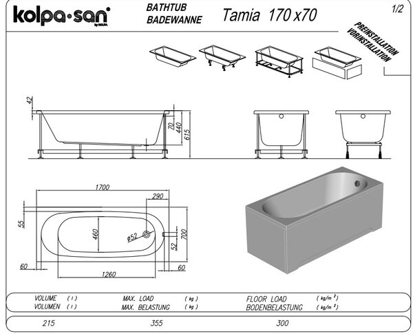 Ванна Kolpa San Tamia 170х70 акриловая