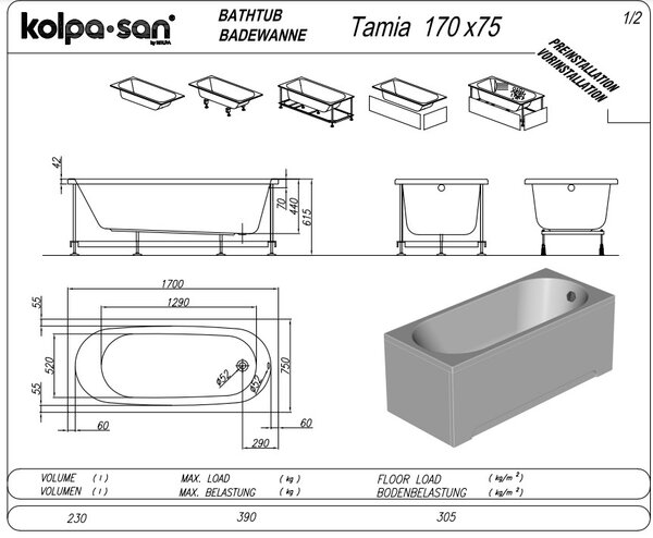 Ванна Kolpa San Tamia 170х75 акриловая