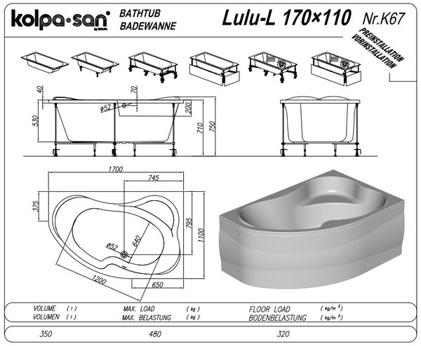 Ванна Kolpa San LULU 170x110 L акриловая