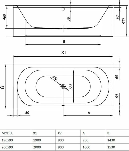 Ванна Kolpa San BETTY 200x90 NEW акриловая на каркасе со сливом переливом