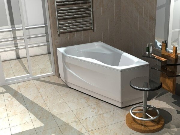 Акриловая ванна Акватек Медея MED180-0000037 L 170x95 см, угловая, вклеенный каркас, с экраном, со сливом-переливом