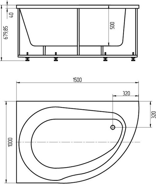Акриловая ванна Акватек Вирго VIR150-0000038 L 150x100 см с каркасом, с экраном, со сливом-переливом