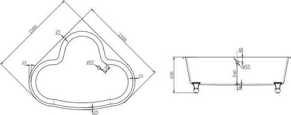 Ванна угловая Belbagno BB07 150х150 ножки хром (заказываются дополнительно)