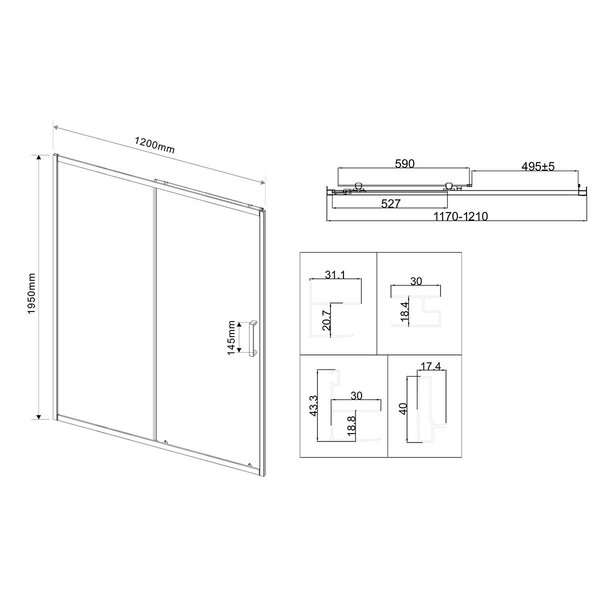 Душевая дверь Vincea Сити (City) VDS-5CT120CLB 120x195 см, профиль черный матовый. Размер регулировки 1170-1210 мм