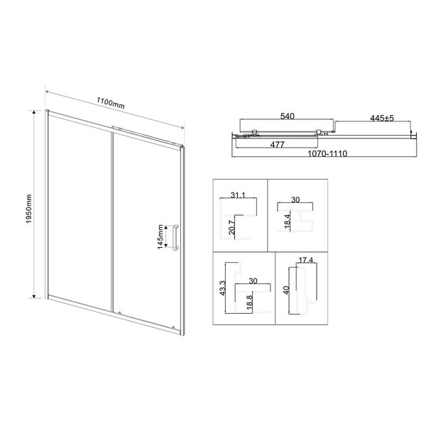 Душевая дверь Vincea Сити (City) VDS-5CT110MT 110x195 см, профиль хром. Размер регулировки 1070-1110 мм