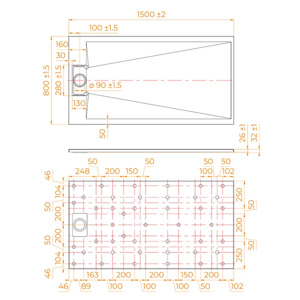 Душевой поддон Прямоугольный RGW TUS-W Белый 150 x 80 см