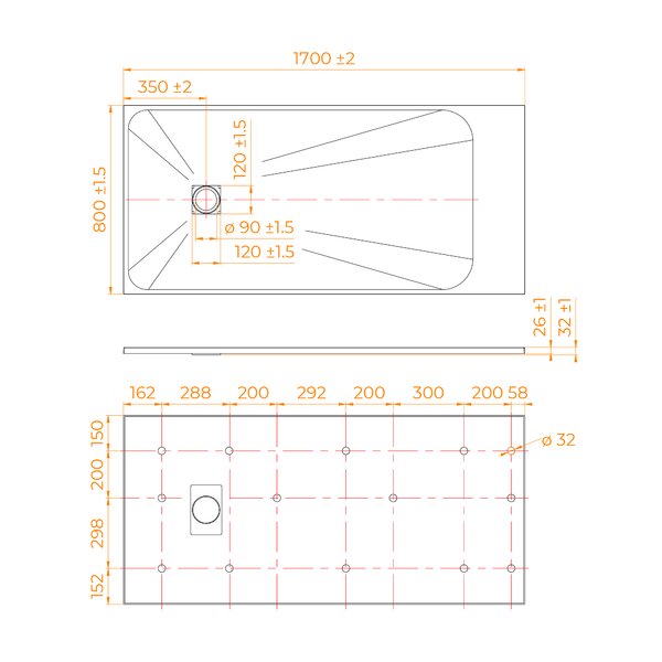 Душевой поддон Прямоугольный RGW TSS-W Белый 170 x 80 см